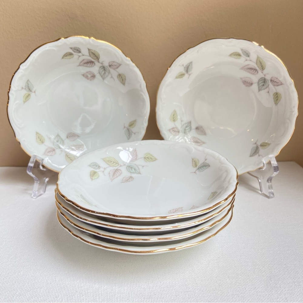 Mitterteich Bavaria Falling Leaves six salad fruit bowls pastel leaves gold trim